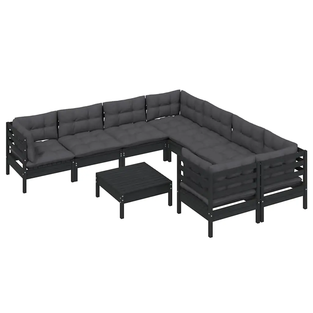 Modular Outdoor Furniture Pinewood Garden Lounge Set Black with Cushions 9 Piece