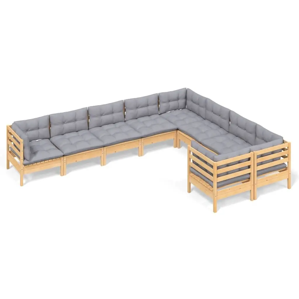 Garden Lounge Set Modular Solid Pinewood 9 Piece Outdoor Patio Furniture Grey Cushions