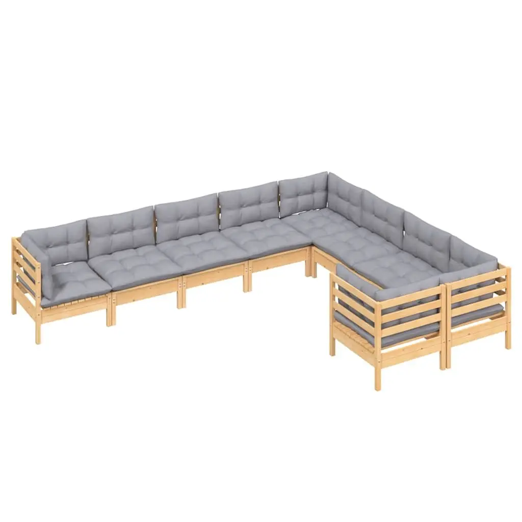 Garden Lounge Set Modular Solid Pinewood 9 Piece Outdoor Patio Furniture Grey Cushions