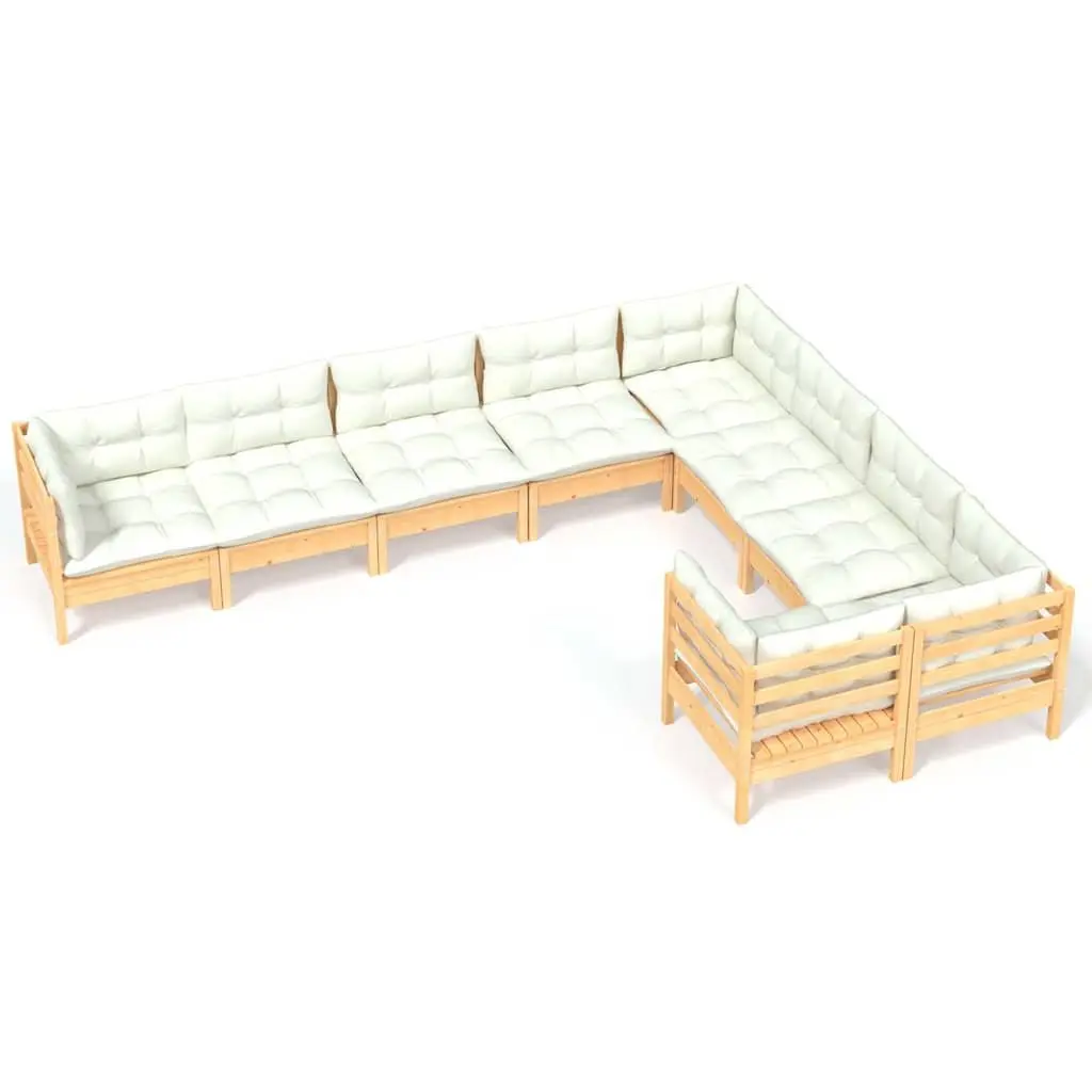 Garden Lounge Set 9 Piece Outdoor Patio Furniture Pinewood with Cream Cushions