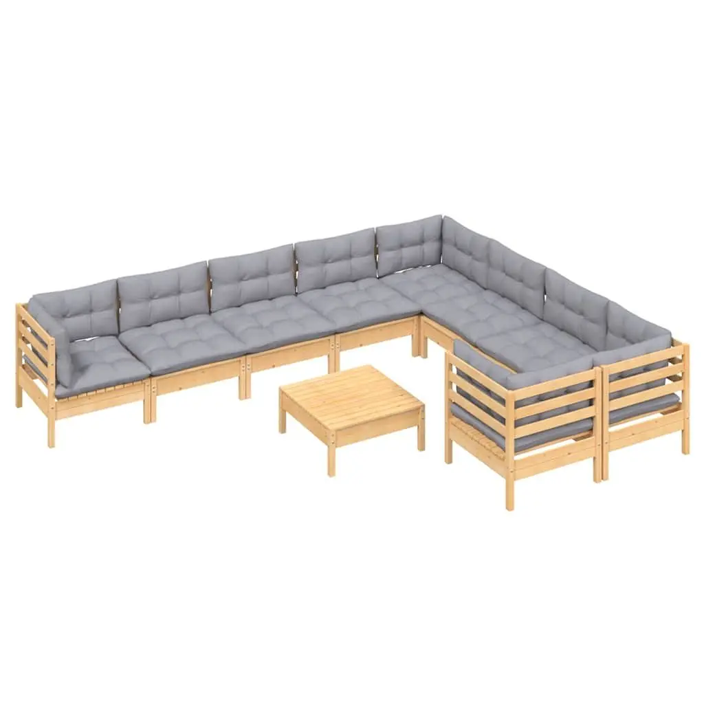 Garden Lounge Set 10 Piece Modular Outdoor Furniture with Grey Cushions Pinewood