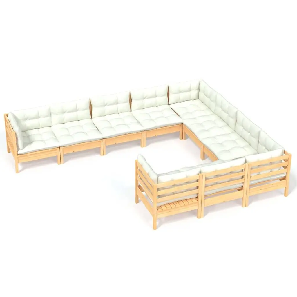 Modular Pinewood Outdoor Lounge Set 10 Piece with Cushions Cream Garden Patio Furniture