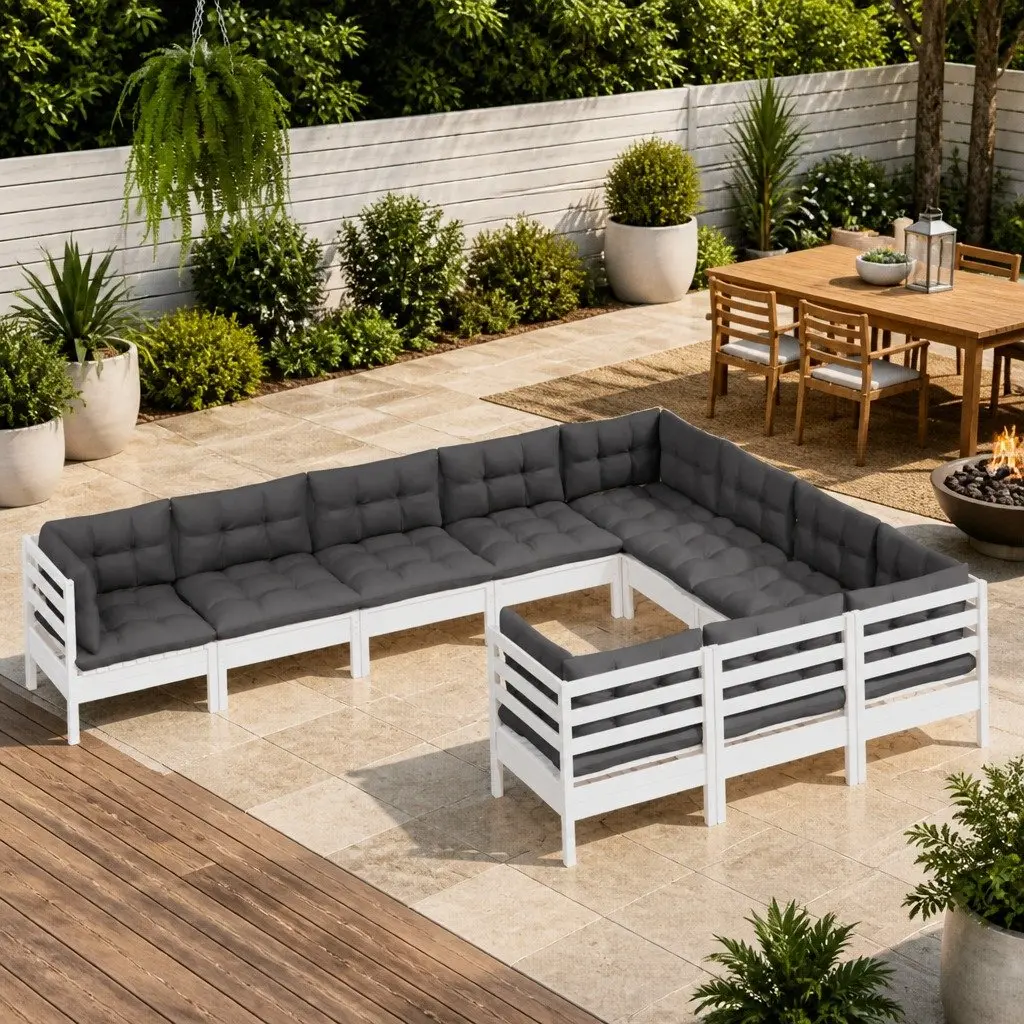 10 Piece White Pinewood Patio Lounge Set