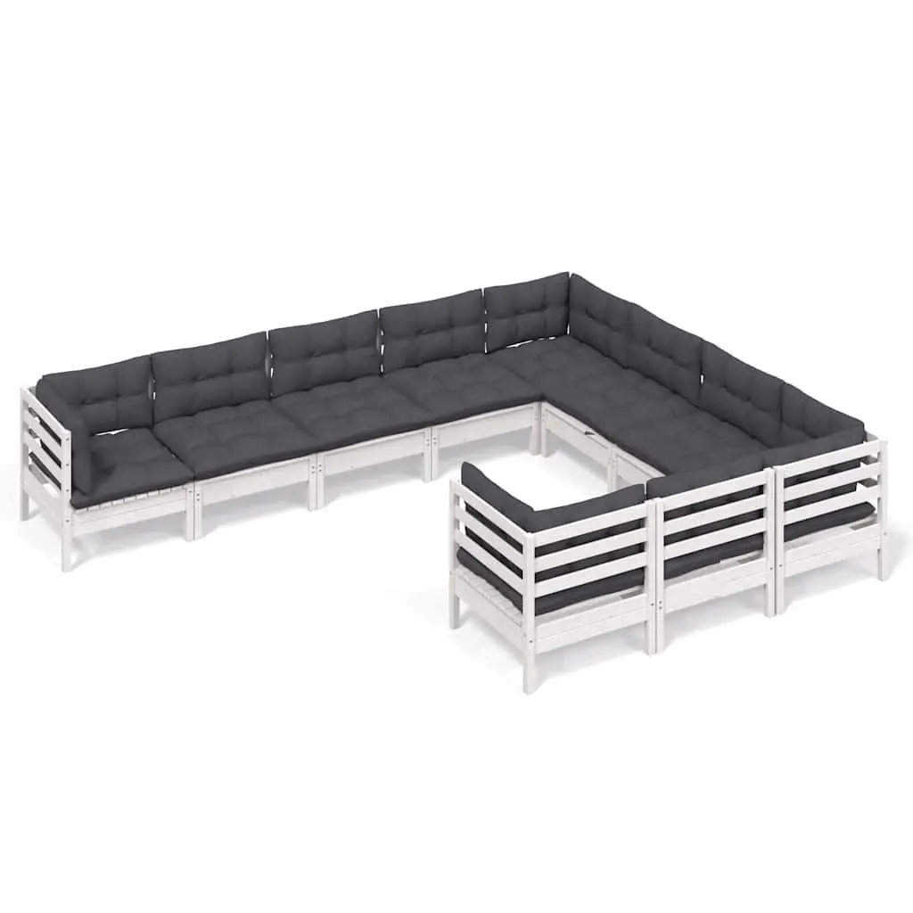 10 Piece White Pinewood Patio Lounge Set