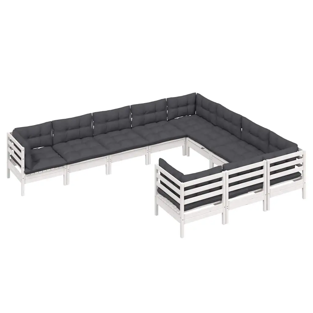 10 Piece White Pinewood Patio Lounge Set
