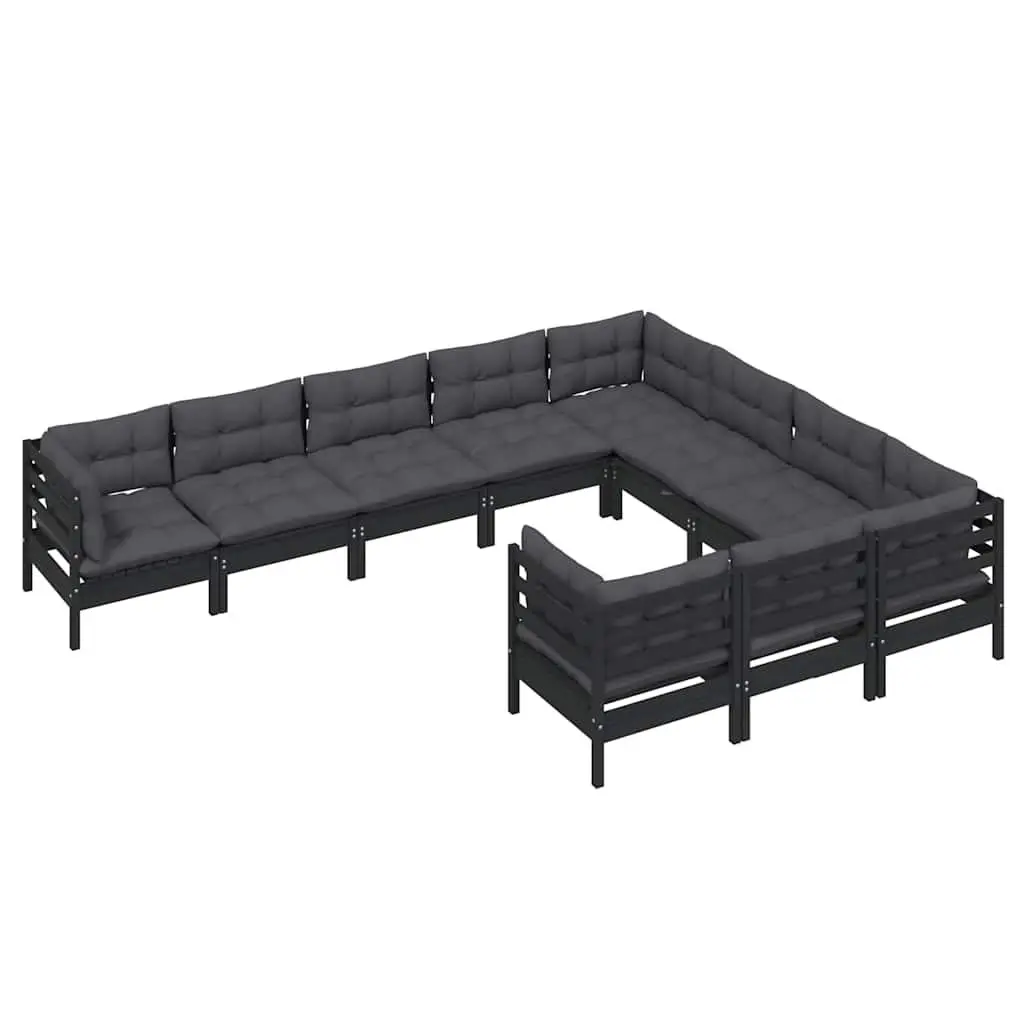 Garden Lounge Set 10 Piece Outdoor Patio Furniture Black with Cushions Modular