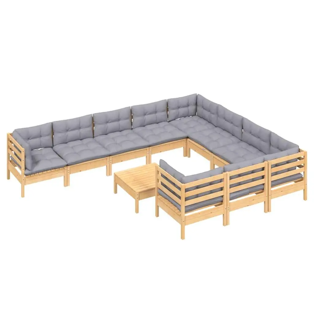 Garden Lounge Set 11 Piece Outdoor Patio Furniture Grey Cushions Modular