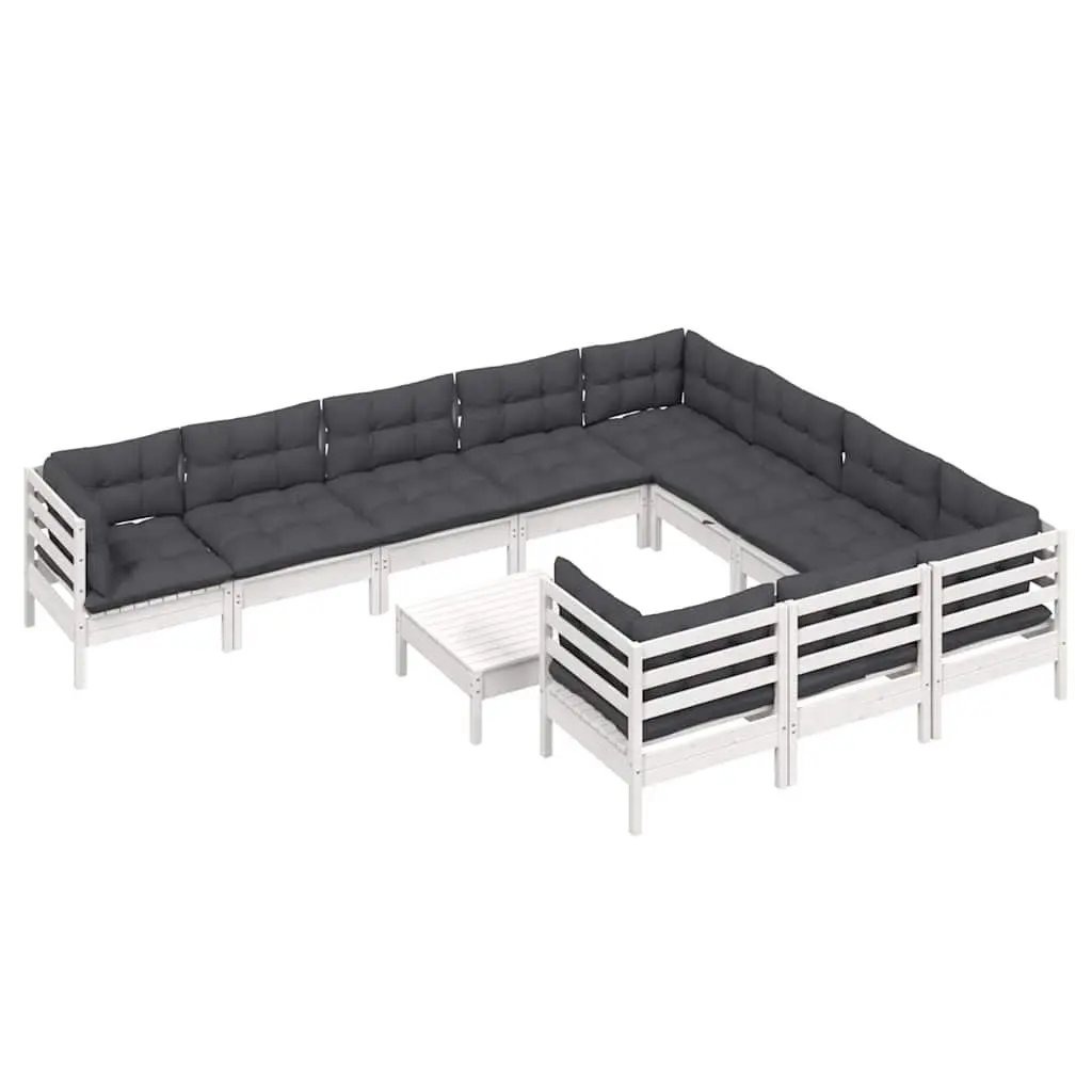 Outdoor Lounge Set 11 Piece Modular White Pinewood Furniture with Cushions