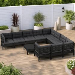 Modular 11 Piece Black Pinewood Garden Lounge Set