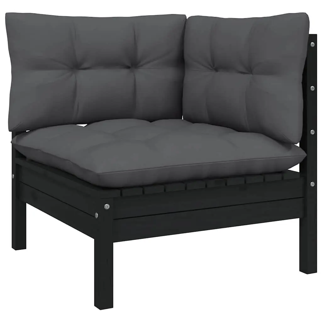 Garden Lounge Set 11 Piece Black Pinewood Outdoor Furniture with Cushions