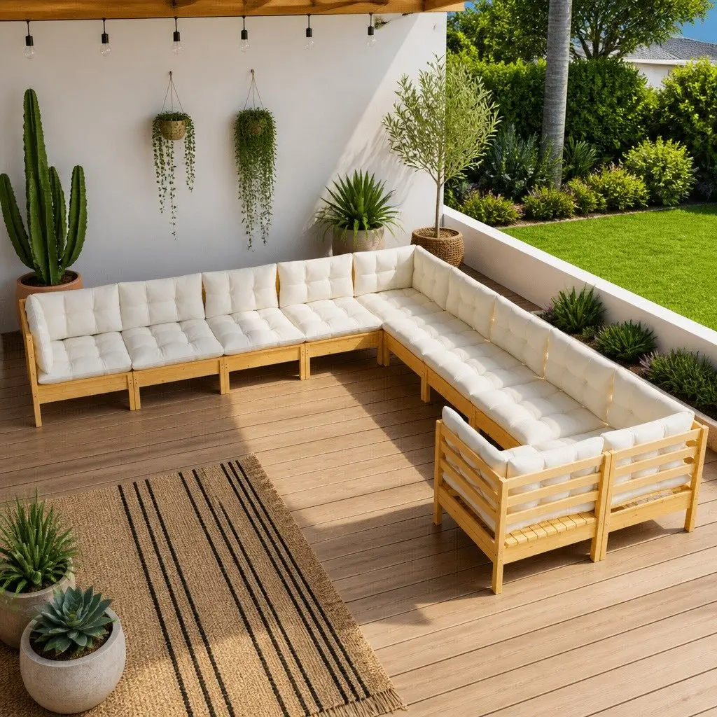Garden Lounge Set 10 Piece Outdoor Patio Furniture Modular Sofa with Cushions