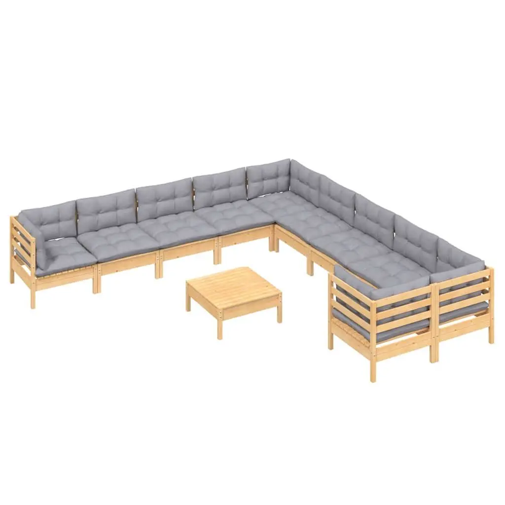 Garden Lounge Set Wooden 11 Pieces Patio Furniture Grey Cushions Outdoor Seating