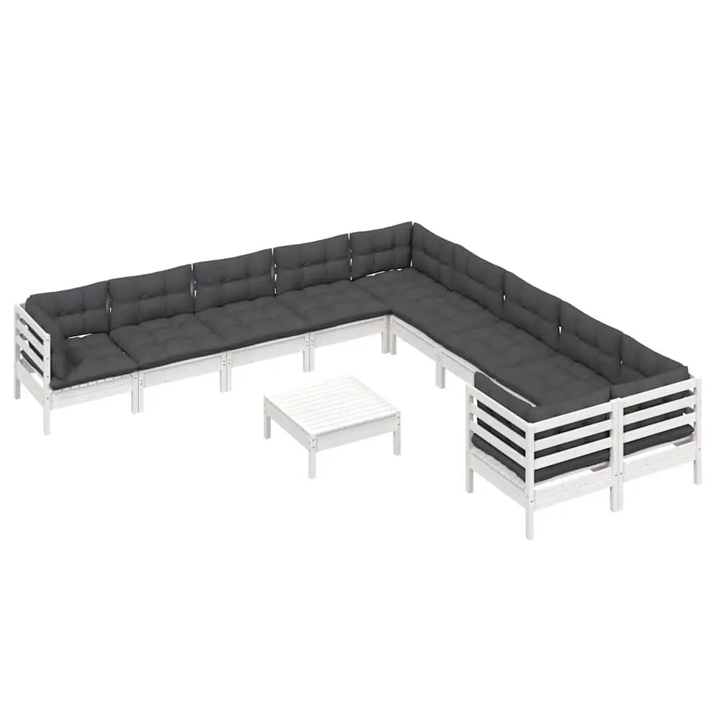 Wooden Garden Lounge Set Solid Pinewood 11 Piece Outdoor Patio Furniture with Cushions White