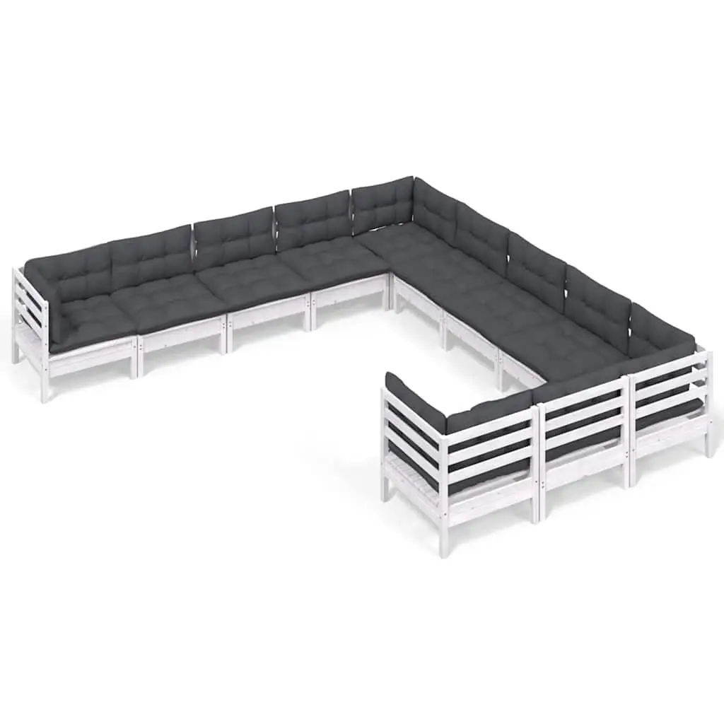 Outdoor Patio Furniture Set 11 Piece Modular White Cushioned Solid Pinewood Garden Lounge