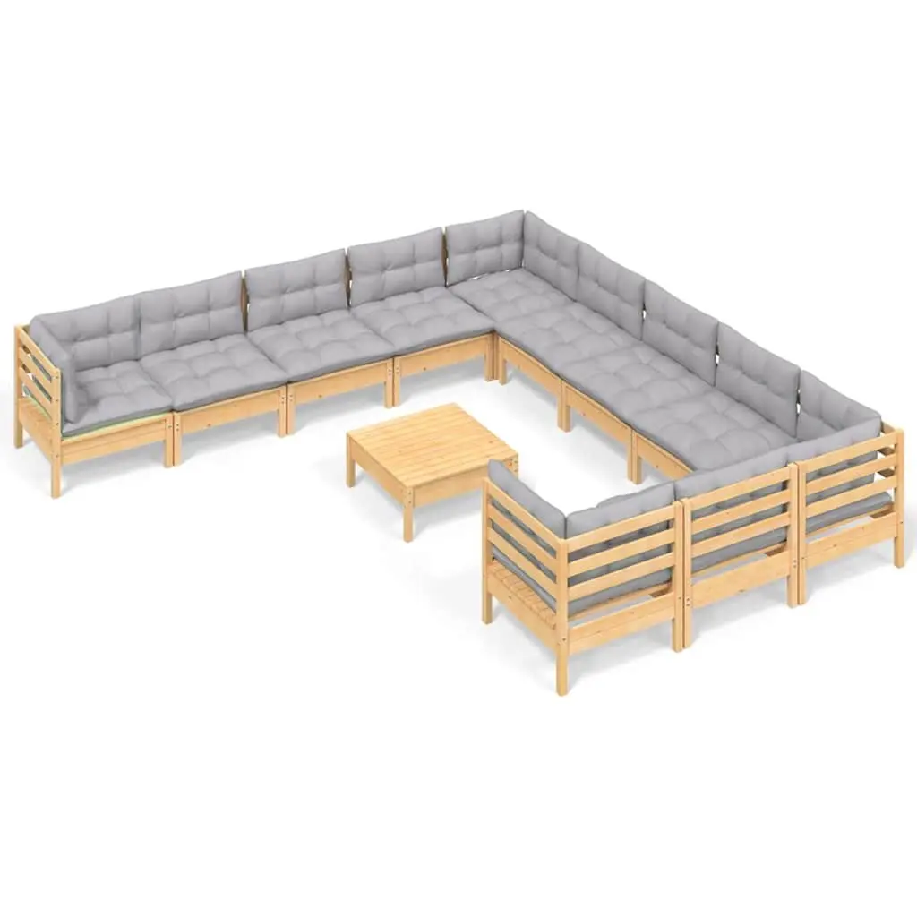 Garden Lounge Set Wooden 12 Piece Patio Furniture Grey Cushions Modular