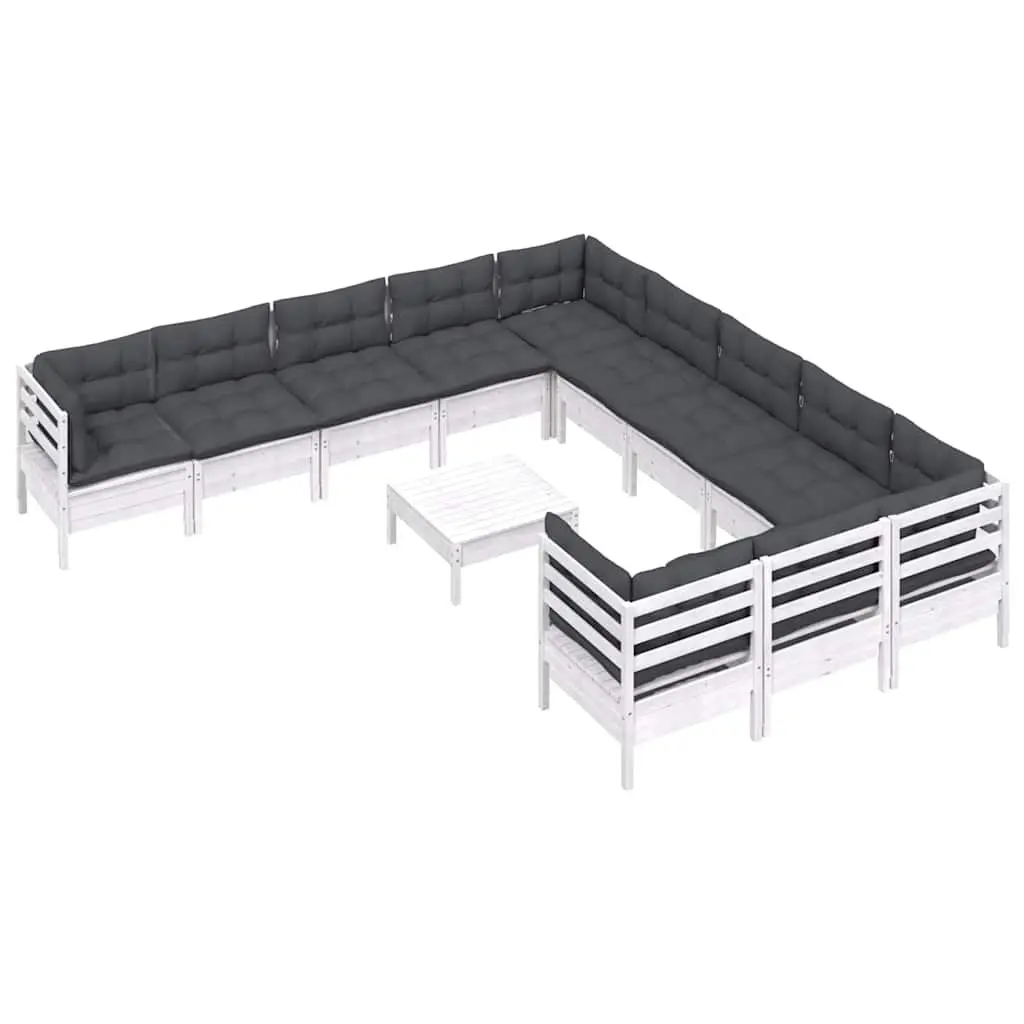 Garden Lounge Set 12 Piece White Pinewood Outdoor Furniture with Cushions