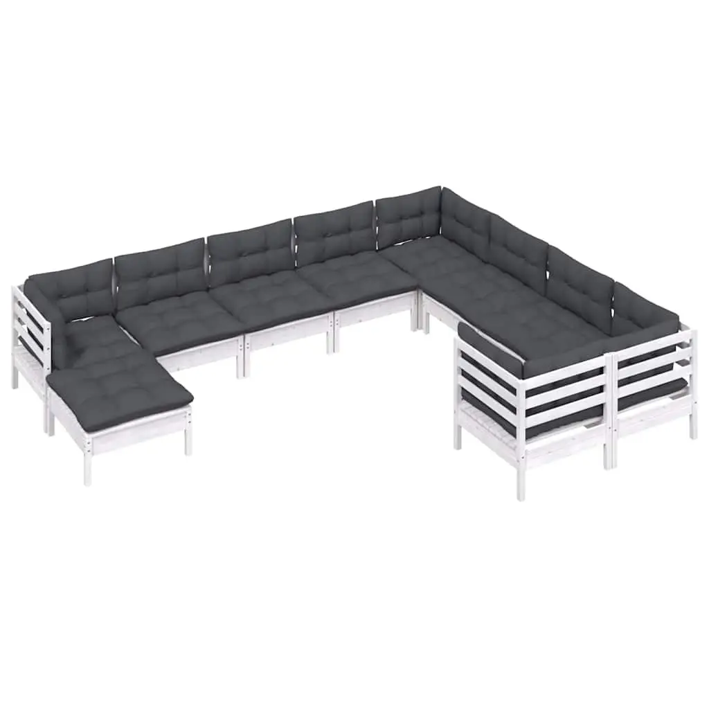 Garden Lounge Set 10 Piece Outdoor Furniture White Pinewood with Cushions