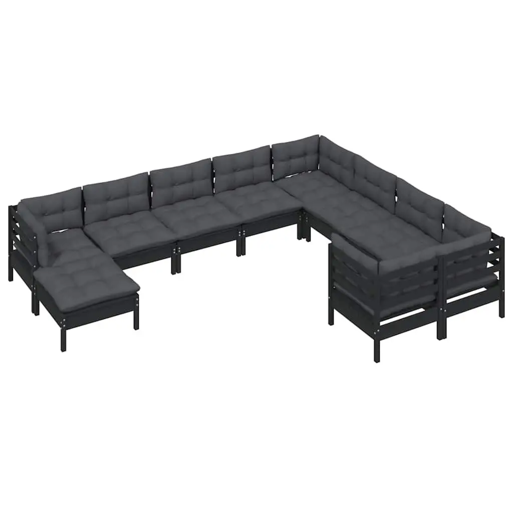 Garden Lounge Set 10 Piece with Cushions Black Pinewood Outdoor Furniture