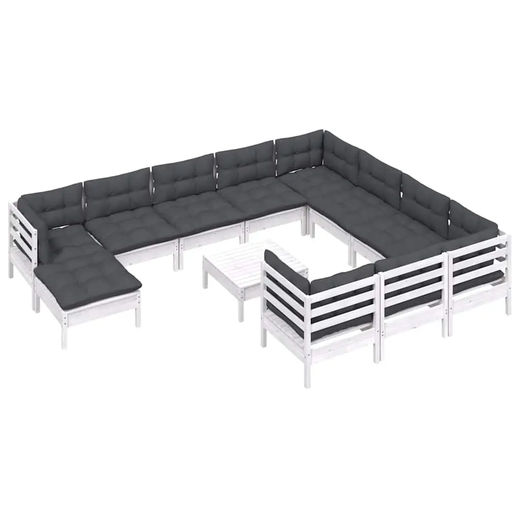 Garden Lounge Set Solid Pinewood 12 Piece Outdoor Furniture with Cushions White