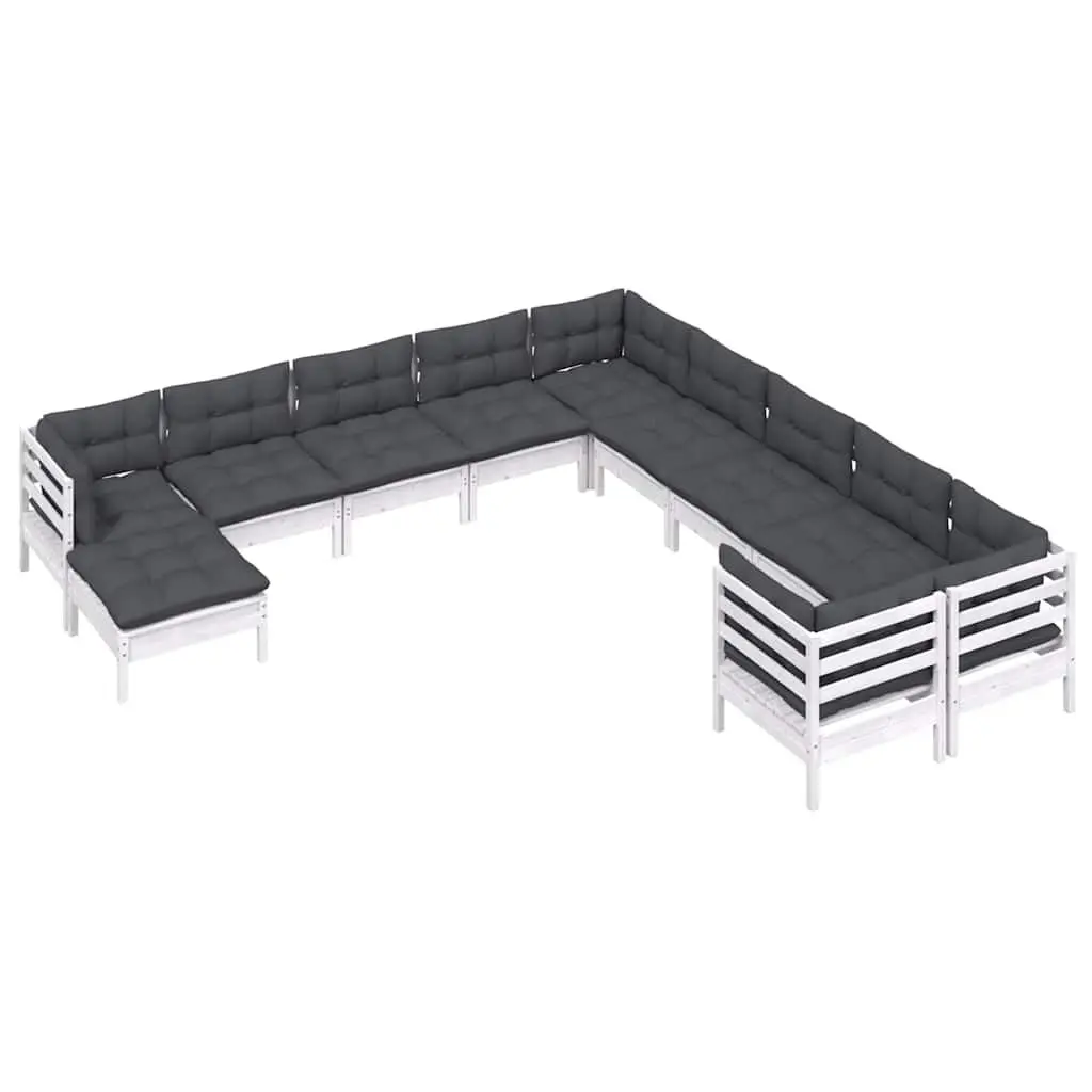 Outdoor Garden Lounge Set 11 Piece Patio Furniture with Cushions White Wood
