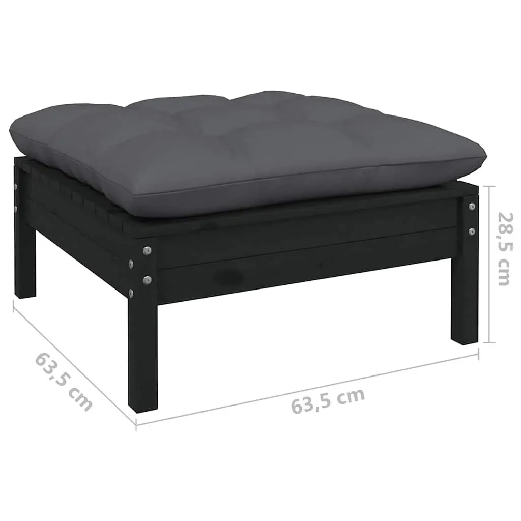 12 Piece Outdoor Garden Lounge Set with Cushions Black Pinewood Patio Furniture
