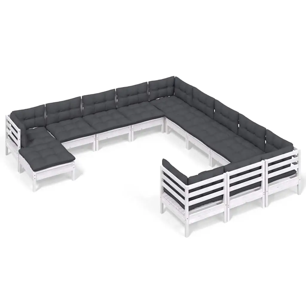 Garden Lounge Set Solid Pinewood 12 Piece Outdoor Furniture with Cushions White