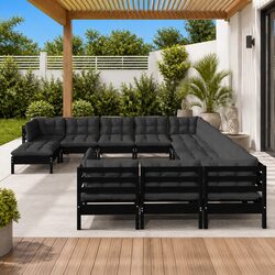 Functional Black Pinewood Garden Lounge Set - 12 Pieces