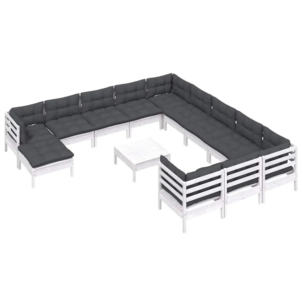Garden Lounge Set Pinewood 13 Piece Outdoor Furniture White with Cushions