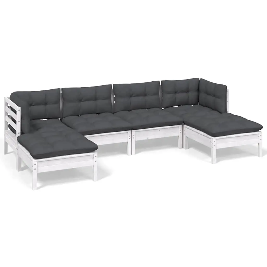 Outdoor Lounge Set Pinewood White Modular 6 Piece Garden Furniture with Cushions