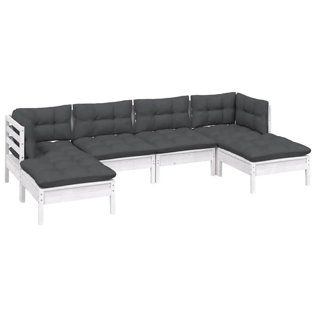 Outdoor Lounge Set Pinewood White Modular 6 Piece Garden Furniture with Cushions