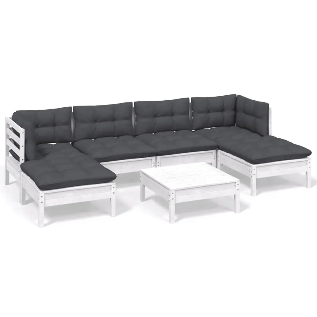 7 Piece Garden Lounge Set Pinewood White Outdoor Patio Furniture
