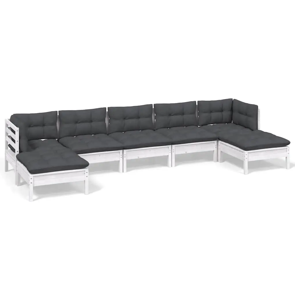 7 Piece Garden Lounge Set with Cushions White Pinewood Outdoor Patio Furniture