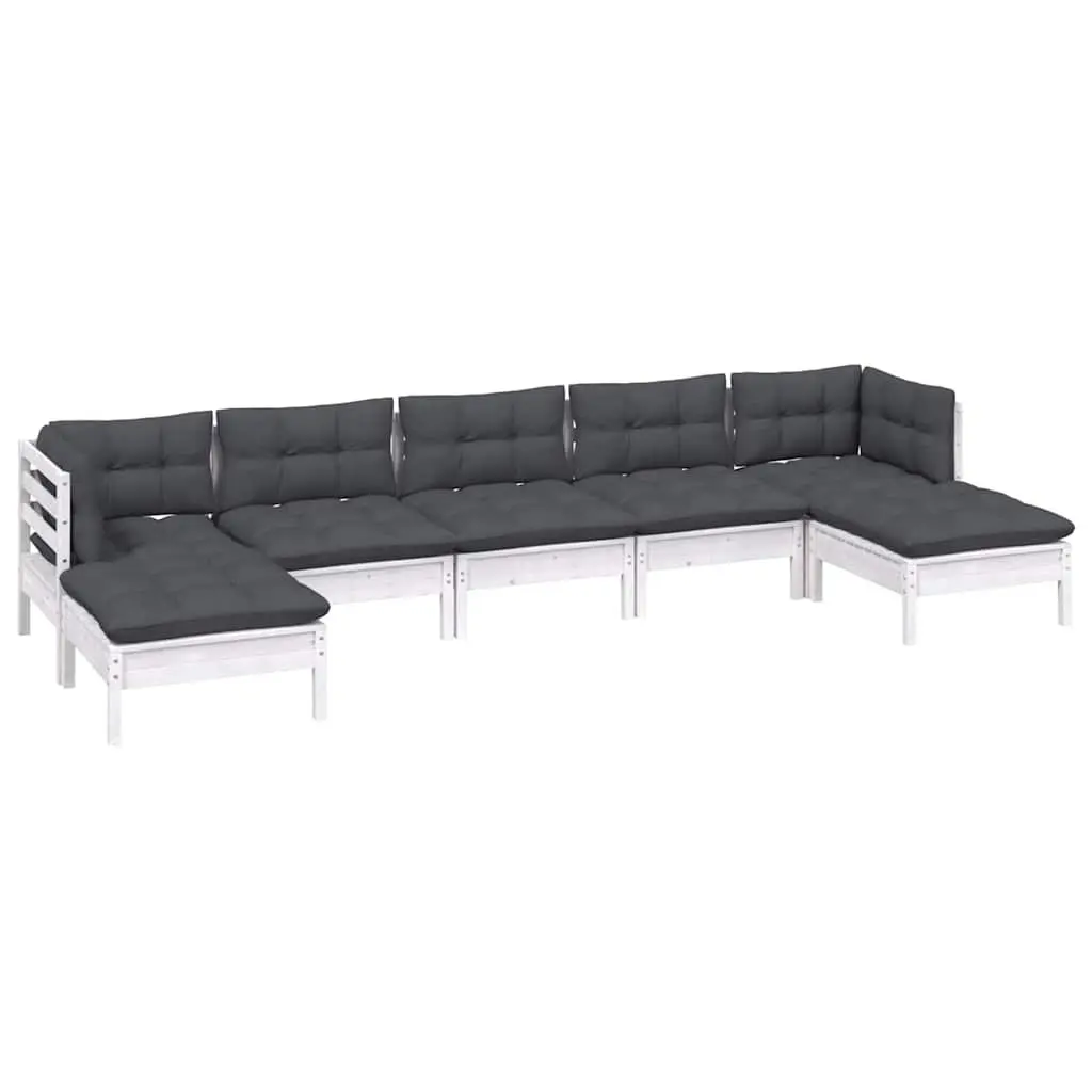 7 Piece Garden Lounge Set with Cushions White Pinewood Outdoor Patio Furniture