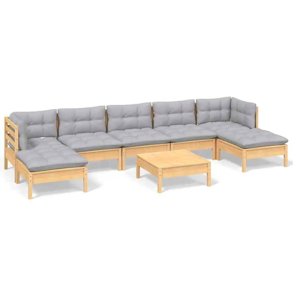 8 Piece Modular Outdoor Patio Lounge Set Solid Pinewood with Grey Cushions