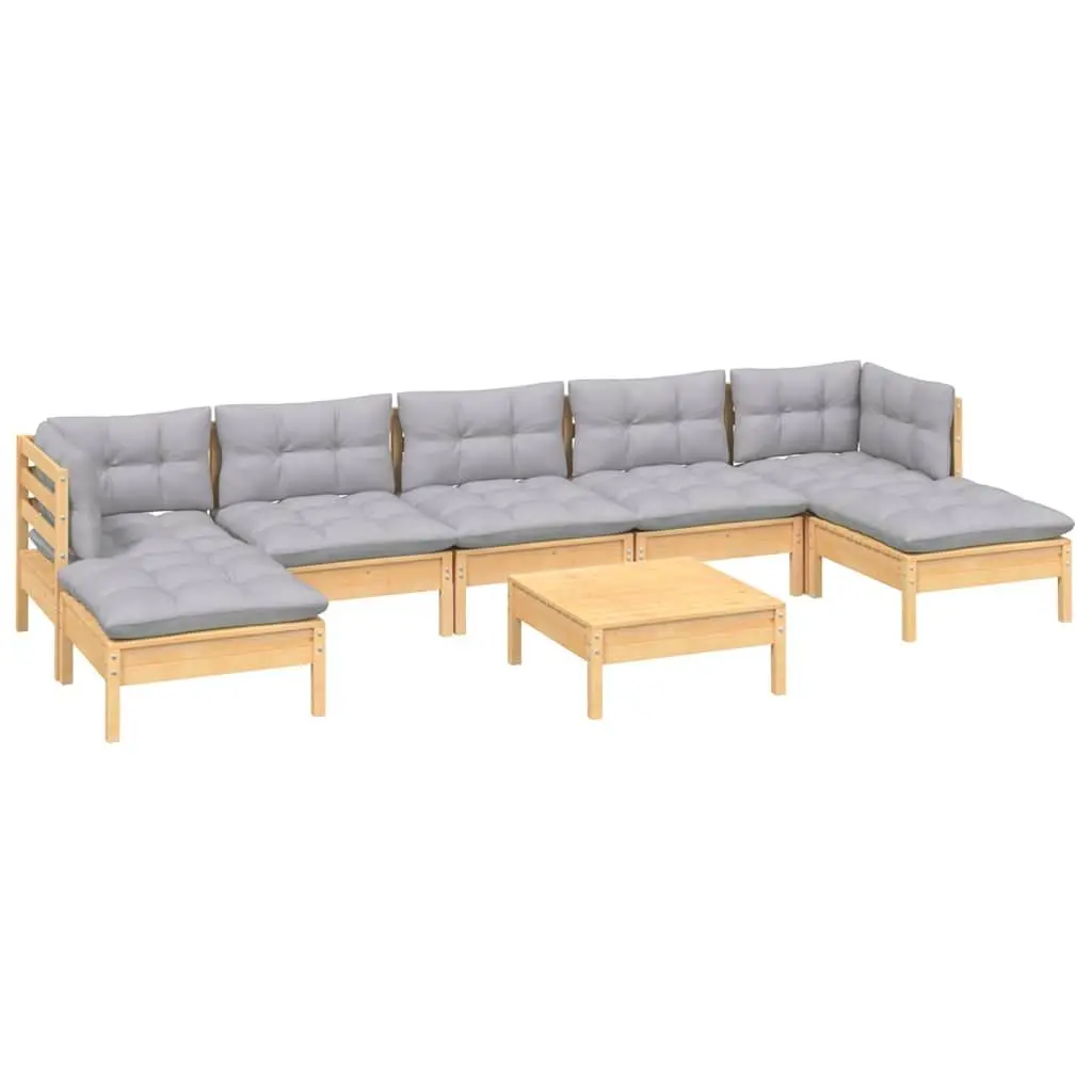 8 Piece Modular Outdoor Patio Lounge Set Solid Pinewood with Grey Cushions