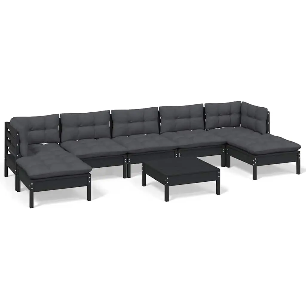 8-Piece Garden Lounge Set in Black Pinewood