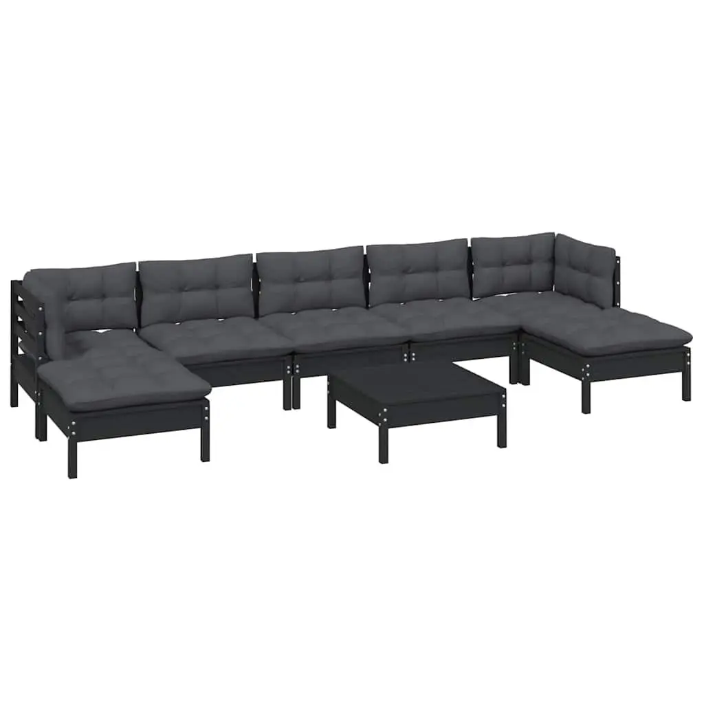 8-Piece Garden Lounge Set in Black Pinewood