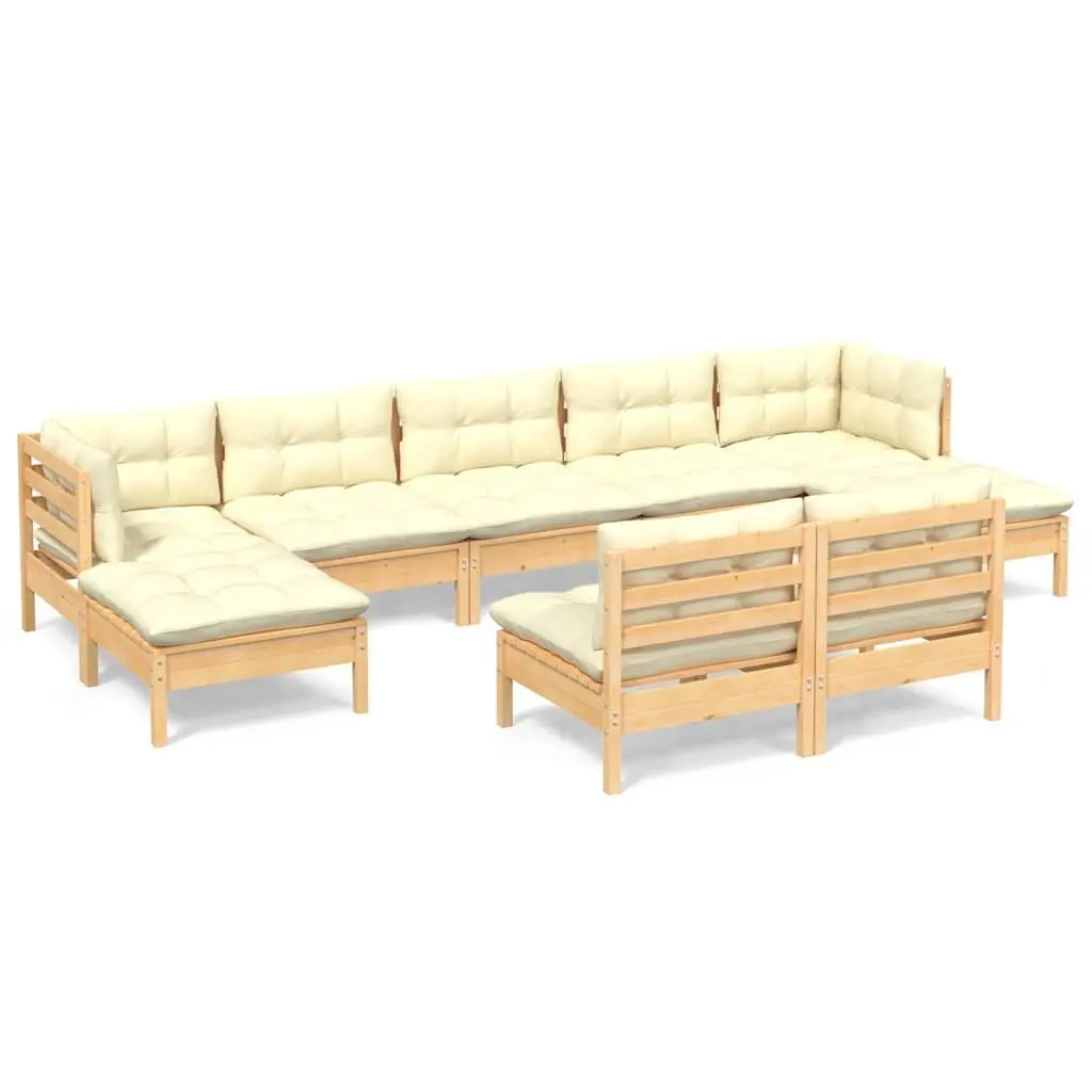 Garden Lounge Set Solid Pinewood 9 Piece Outdoor Patio Furniture with Cream Cushions