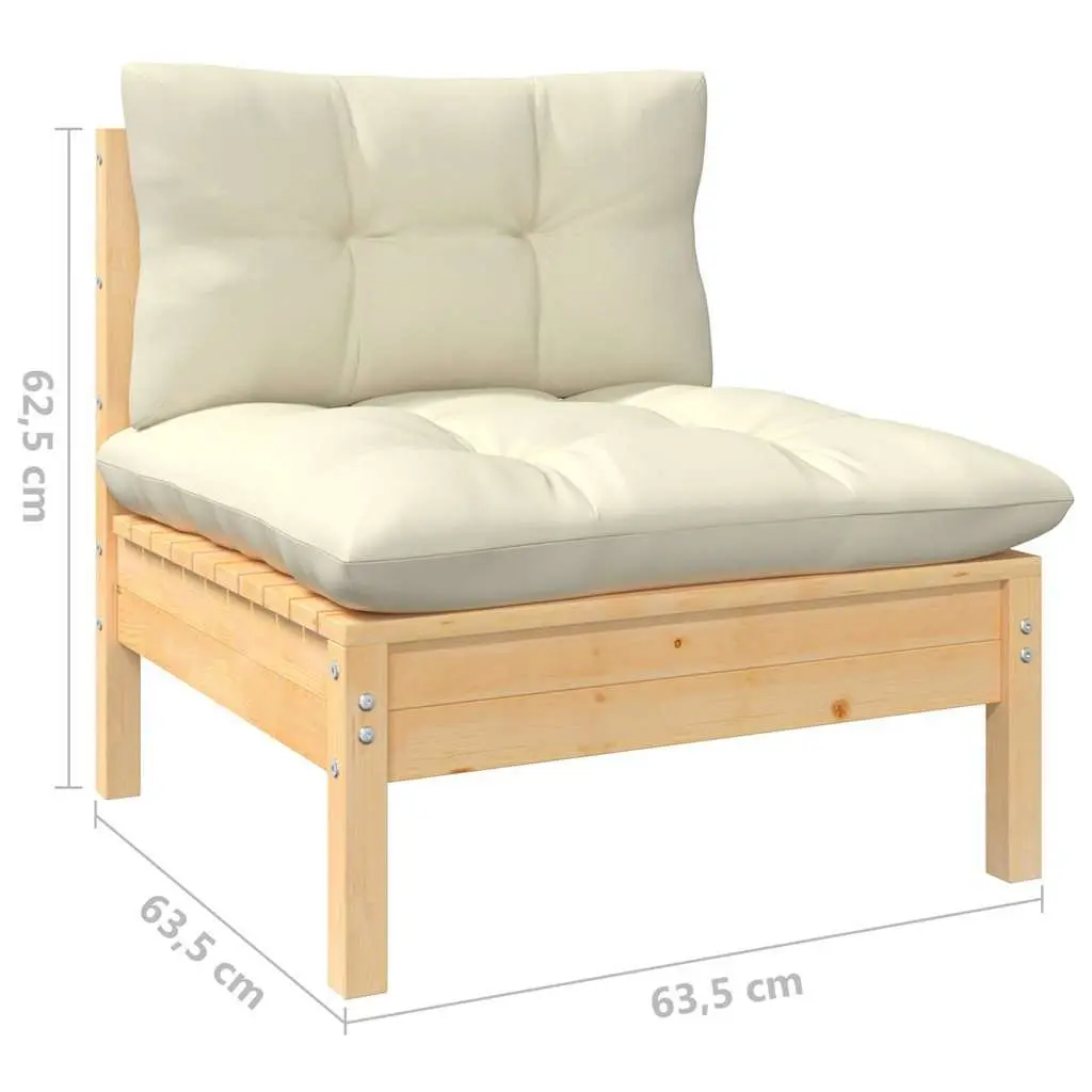 Garden Lounge Set Solid Pinewood 9 Piece Outdoor Patio Furniture with Cream Cushions
