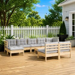 Garden Lounge Set 10 Pieces Modular Outdoor Furniture Pinewood Grey Cushions