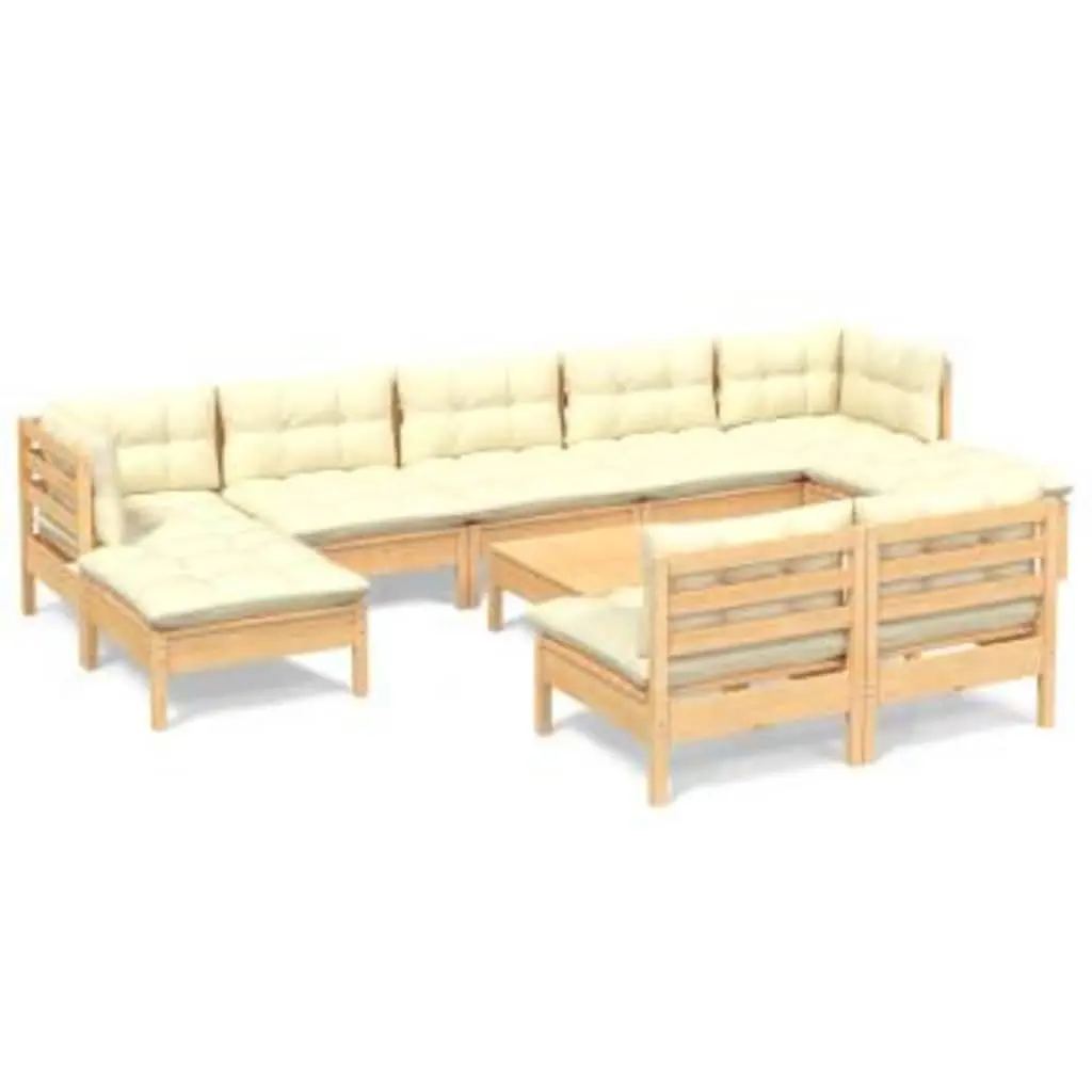 Modular Outdoor Patio Furniture Set 10 Piece Pinewood with Cream Cushions for Garden Relaxation