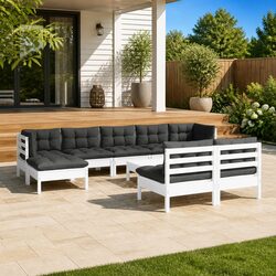 Outdoor Lounge Set in White Pinewood - 10 Pieces