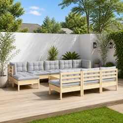 Practical 11 Piece Garden Lounge Set with Grey Cushions