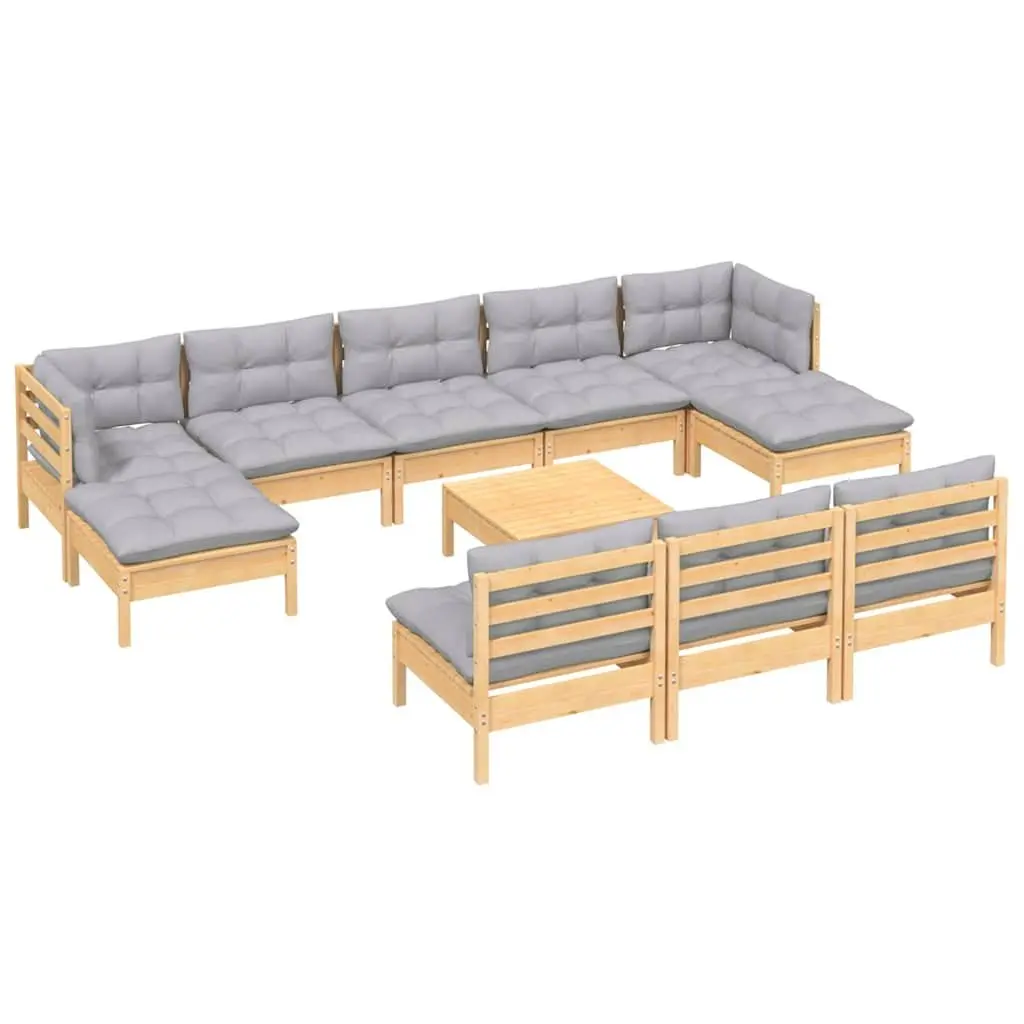 11 Piece Garden Lounge Set with Grey Cushions