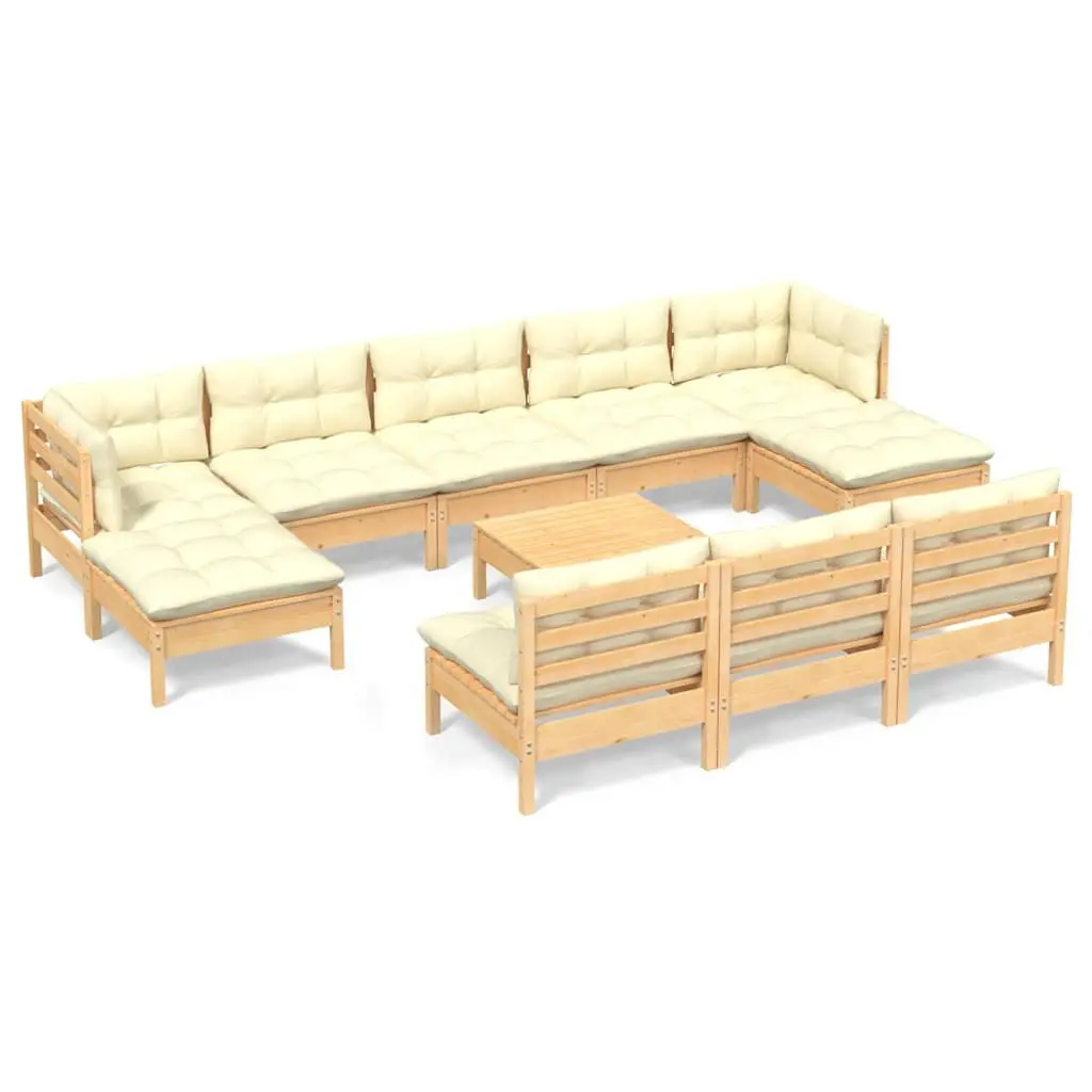Garden Lounge Set Pinewood 11 Piece Outdoor Furniture Modular Cream Cushions