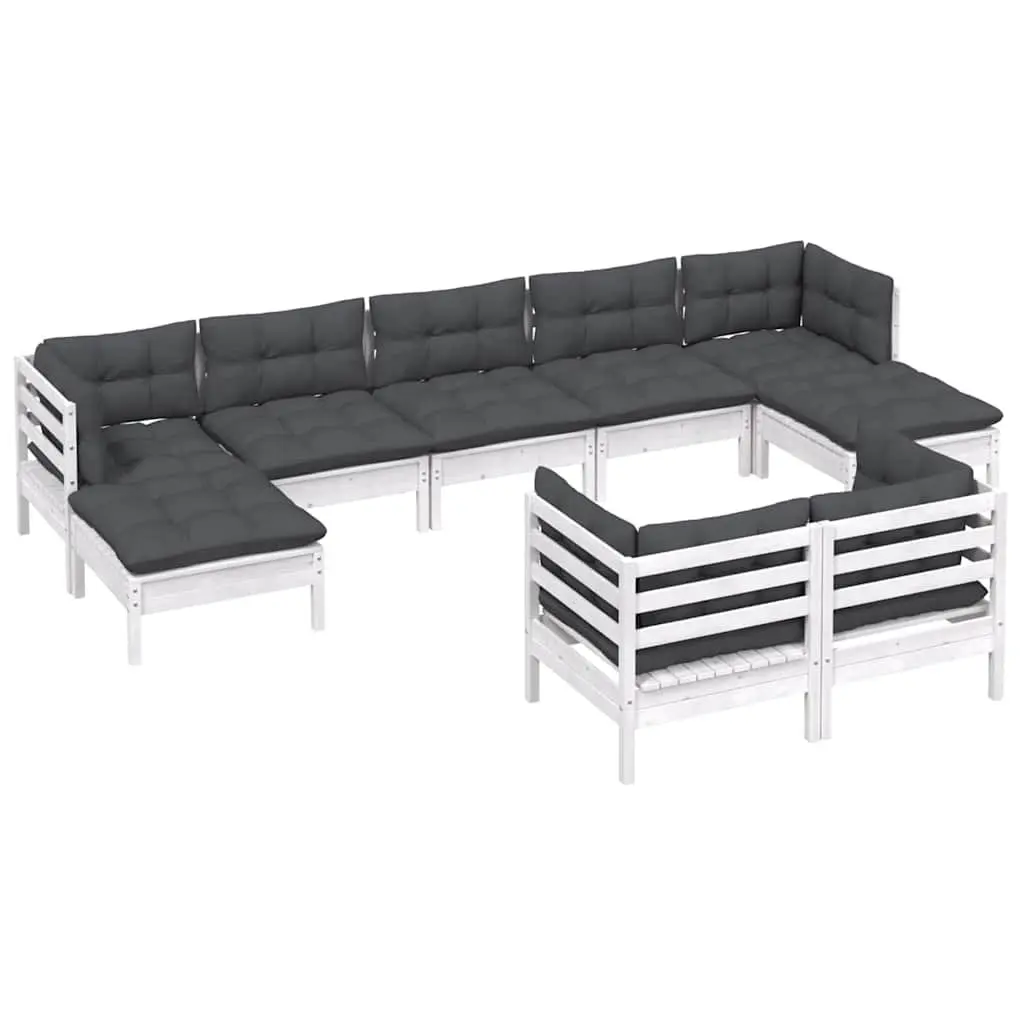 Garden Lounge Set Solid Pinewood 9 Piece Outdoor Patio Furniture White Cushions Modular