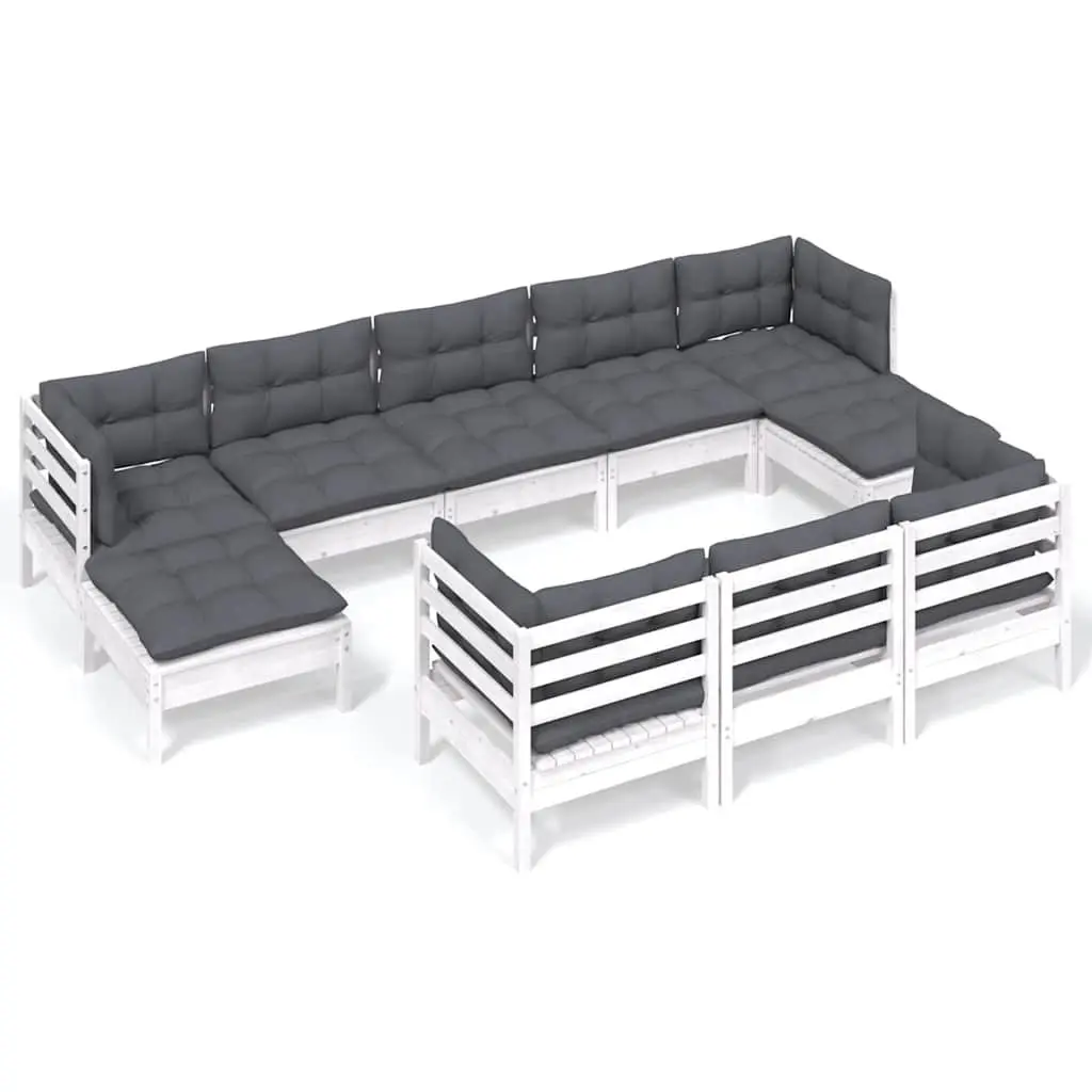 Garden Lounge Set 10 Piece White Outdoor Furniture with Cushions Patio Sofa