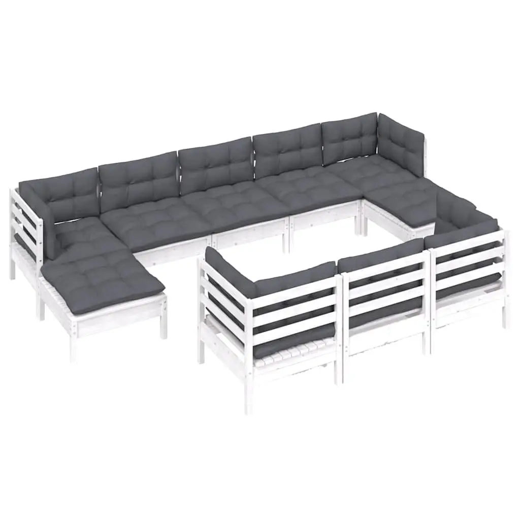 Garden Lounge Set 10 Piece White Outdoor Furniture with Cushions Patio Sofa