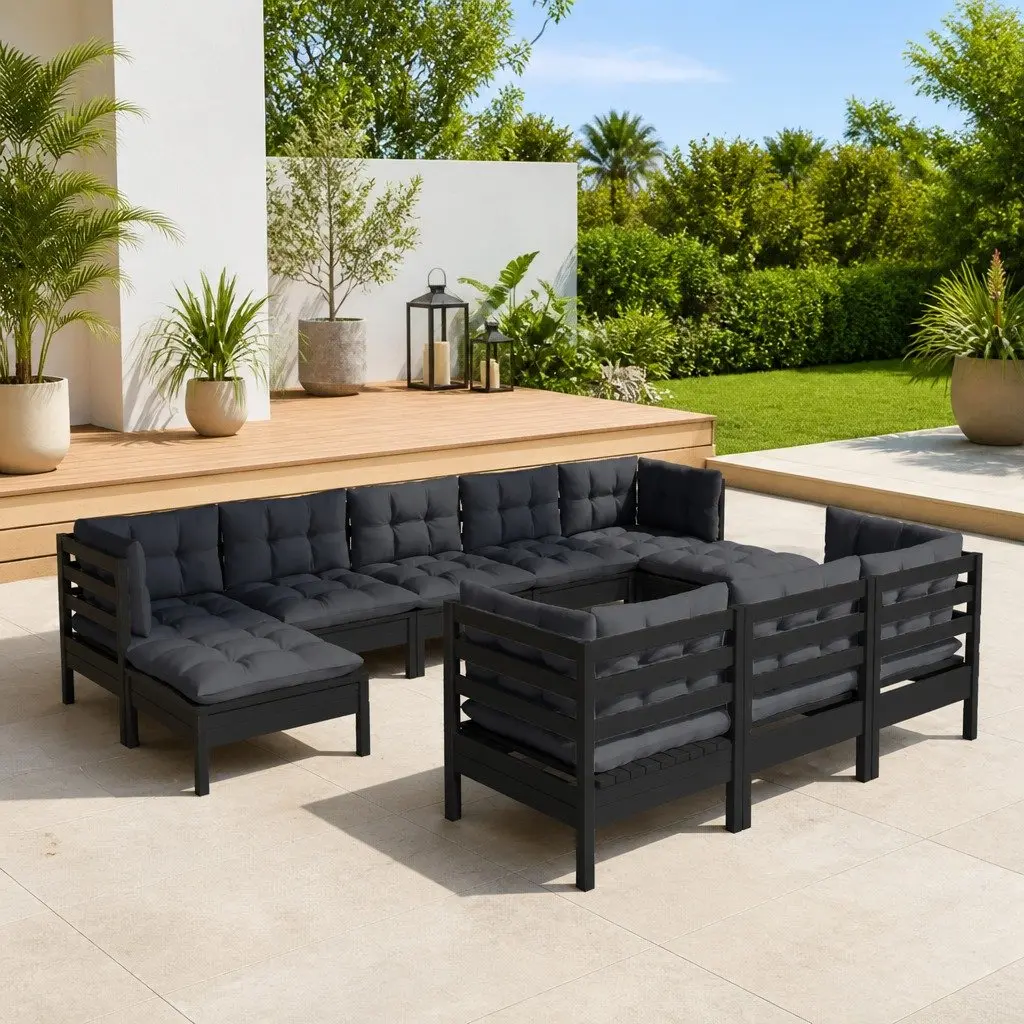 10 Piece Black Outdoor Lounge Set