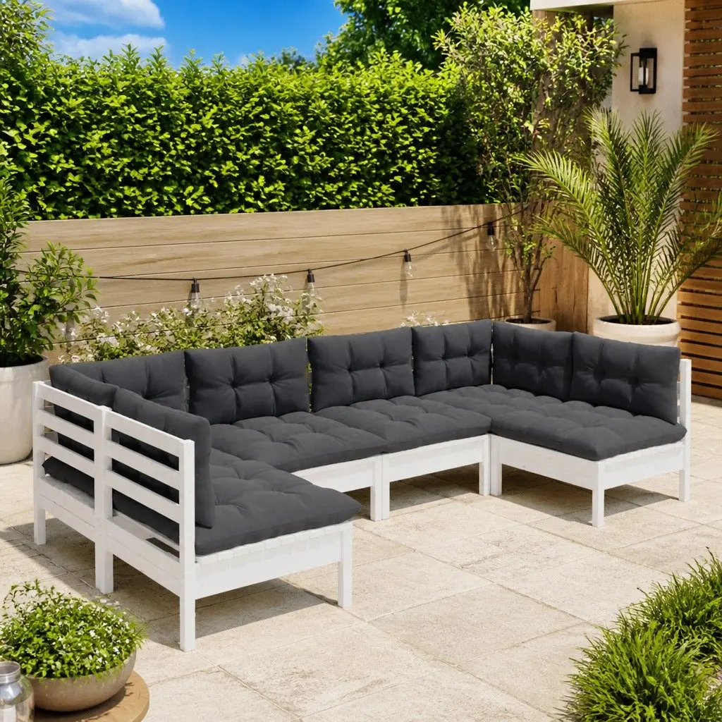 Garden Lounge Set Solid Pinewood 6 Piece Outdoor Furniture White
